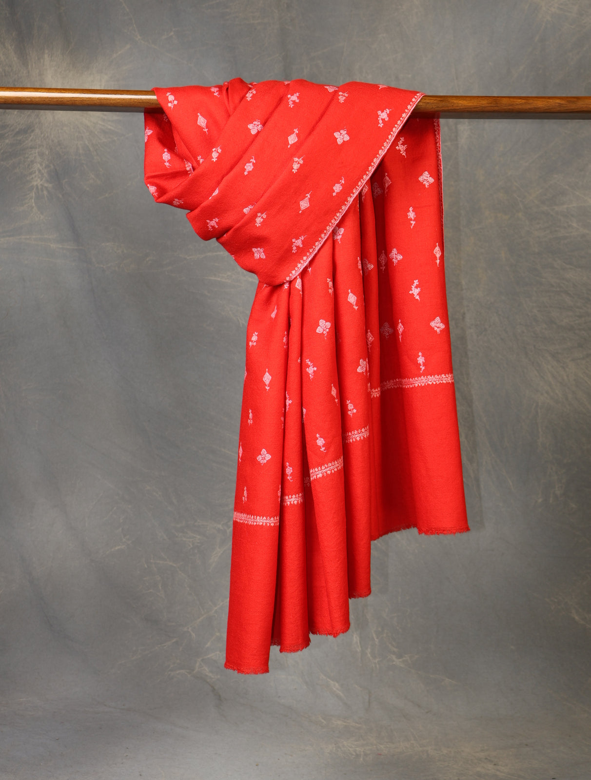 Red Boteh Motif Embroidery Cashmere Pashmina Shawl