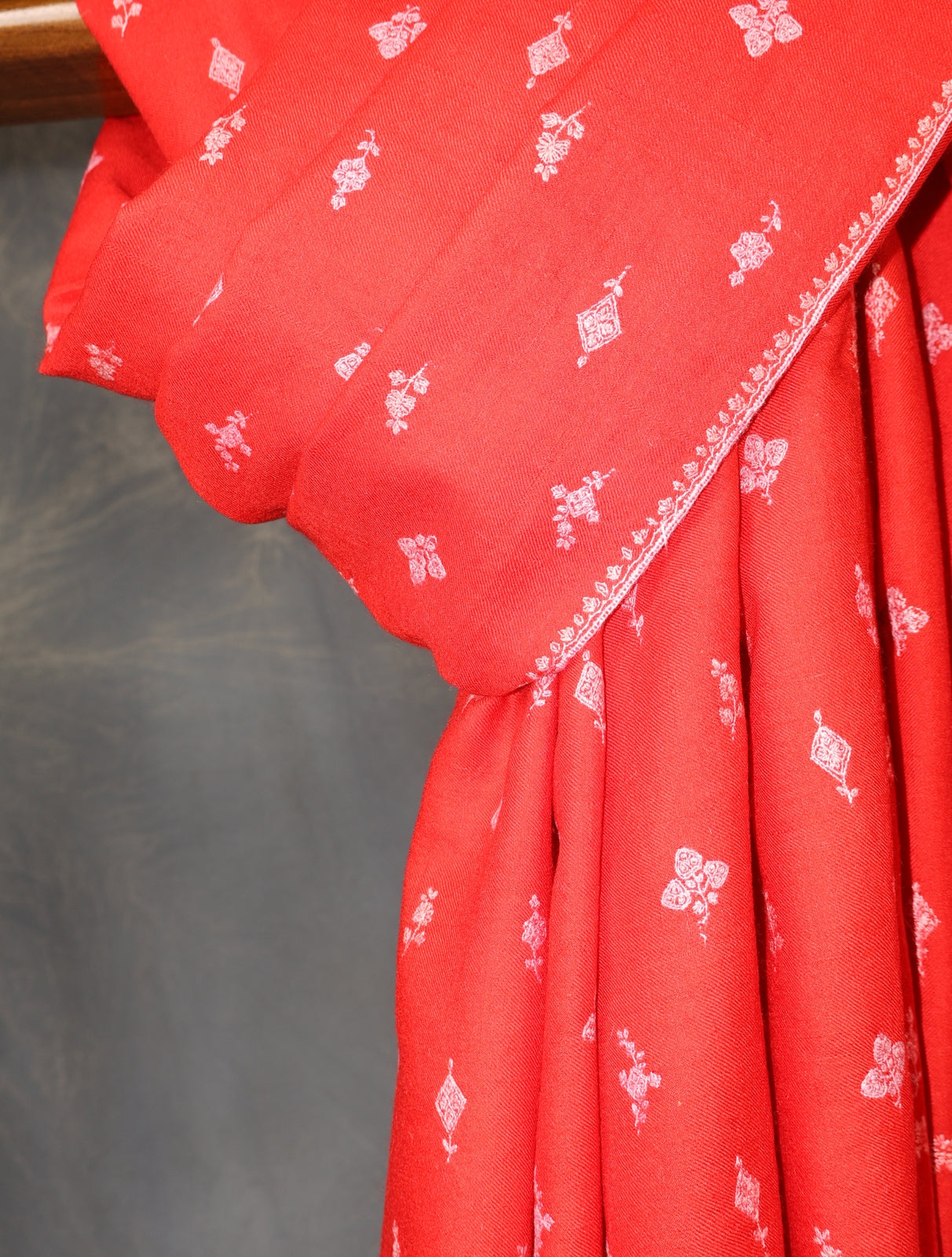 Red Boteh Motif Embroidery Cashmere Pashmina Shawl