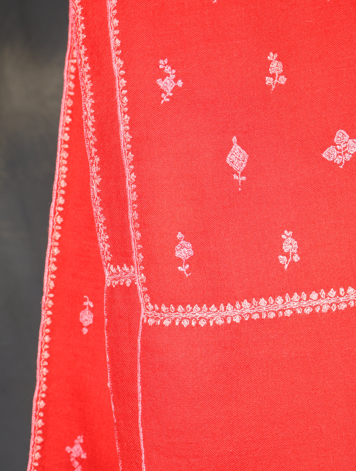 Red Boteh Motif Embroidery Cashmere Pashmina Shawl