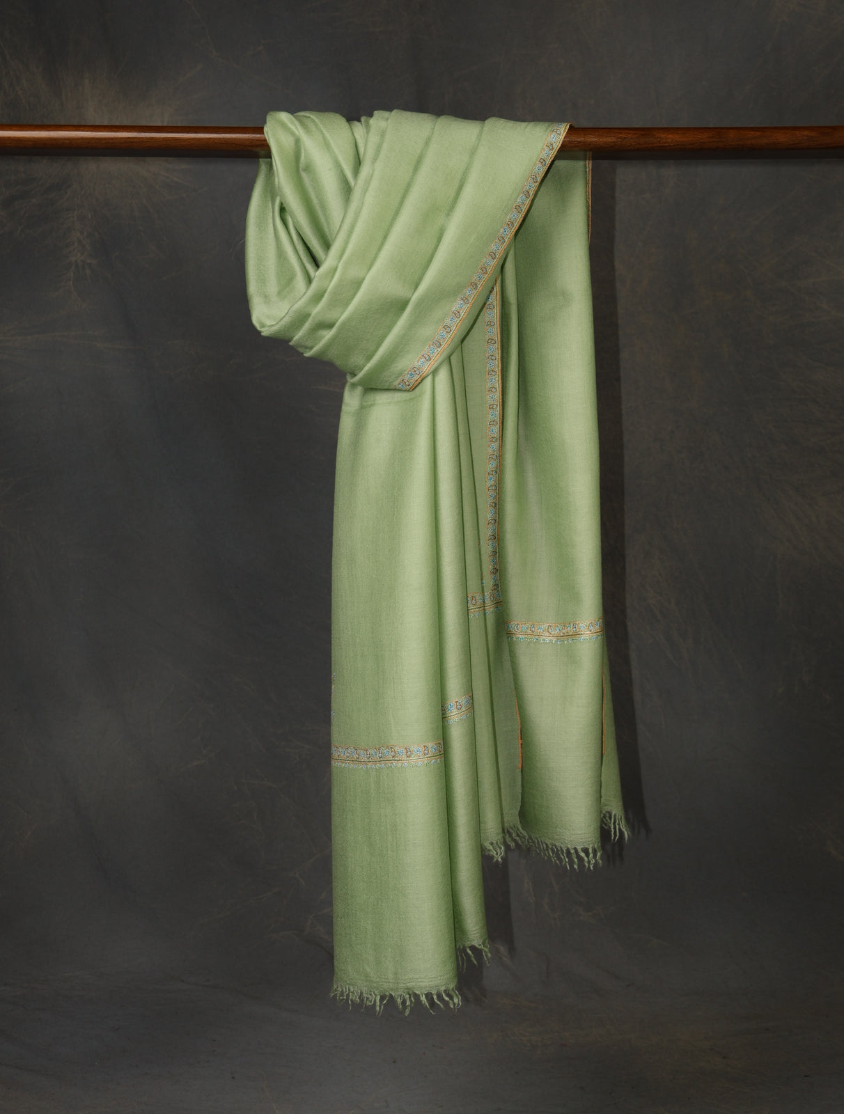 Pistachio Green Base With Small Border Embroidery Cashmere Pashmina Shawl