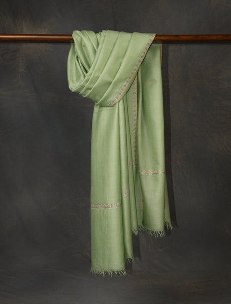 Pistachio Green Base With Small Border Embroidery Cashmere Pashmina Shawl