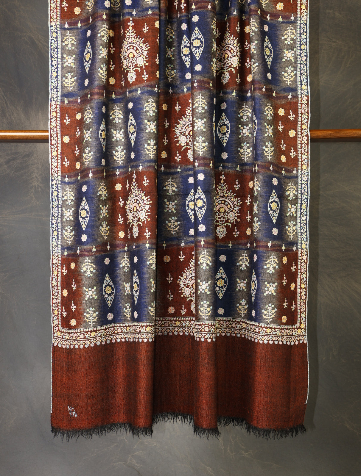 Multicolor Boteh Motifs Jali Embroidery Cashmere Pashmina Shawl
