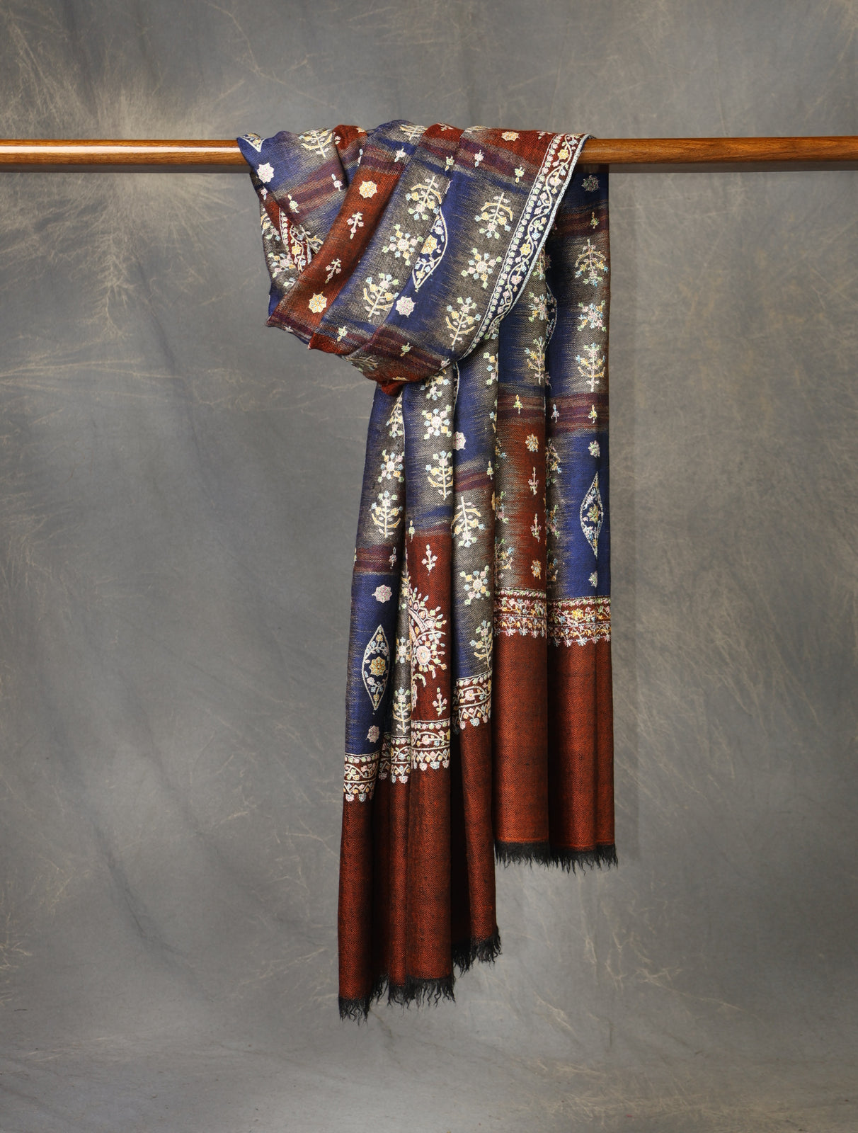 Multicolor Boteh Motifs Jali Embroidery Cashmere Pashmina Shawl