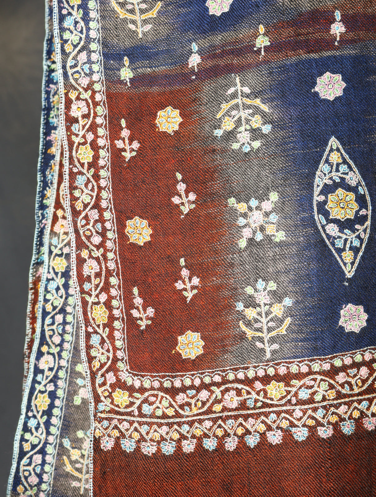 Multicolor Boteh Motifs Jali Embroidery Cashmere Pashmina Shawl