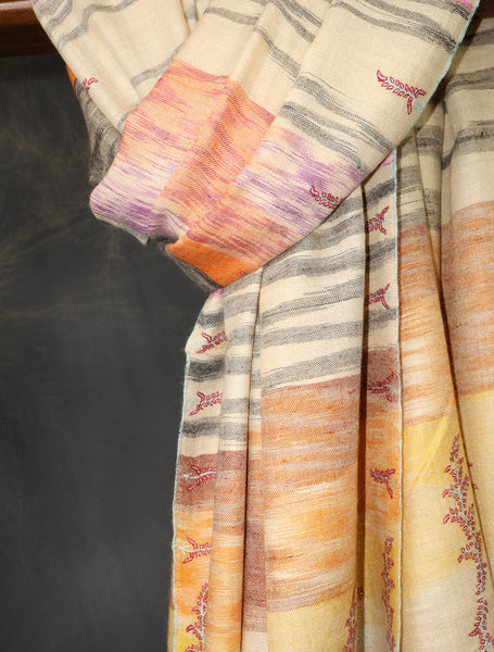 Multicolor Ikkat Boteh Motif Embroidery Cashmere Pashmina Shawl