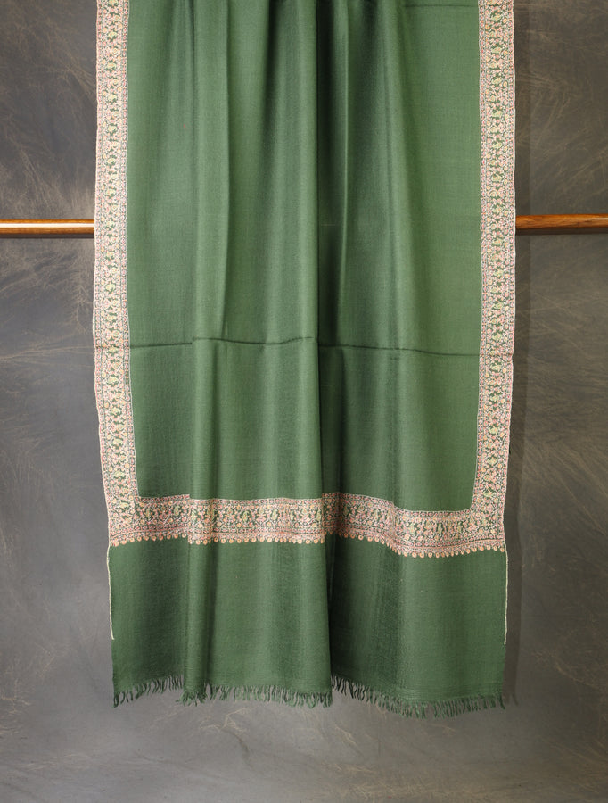 Green Base Big Border Embroidery Cashmere Pashmina Shawl