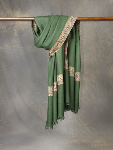 Green Base Big Border Embroidery Cashmere Pashmina Shawl
