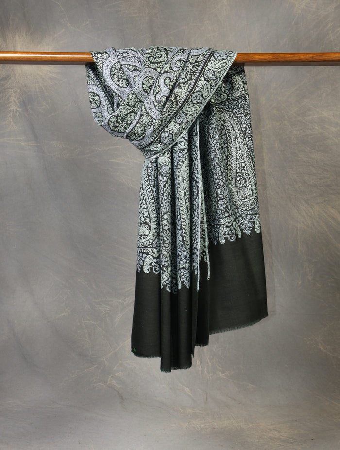 Black Jamawar Embroidery Pashmina Shawl