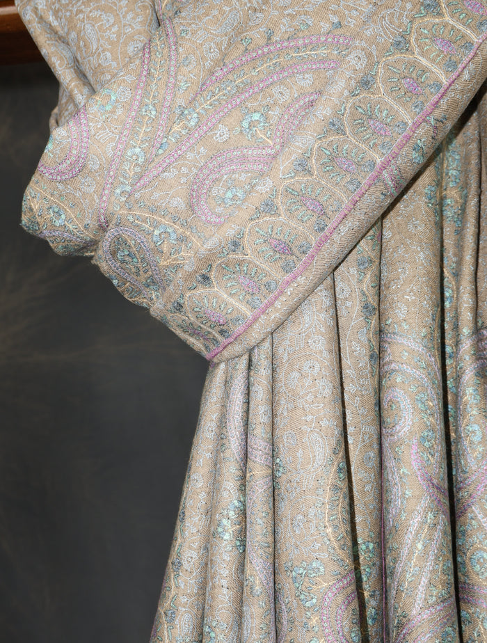 Natural Jamawar Embroidery Pashmina Shawl – alternate view