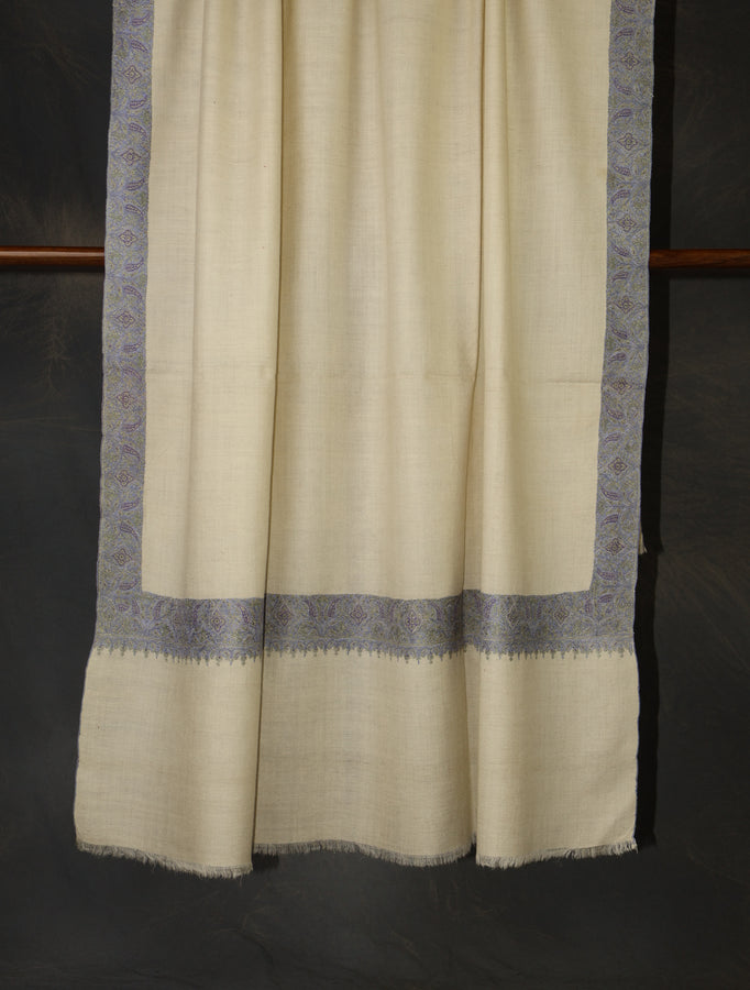 Ivory Base Big Border Embroidery Cashmere Pashmina Shawl