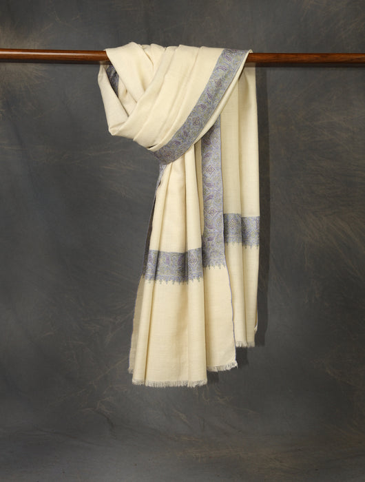 Ivory Base Big Border Embroidery Cashmere Pashmina Shawl