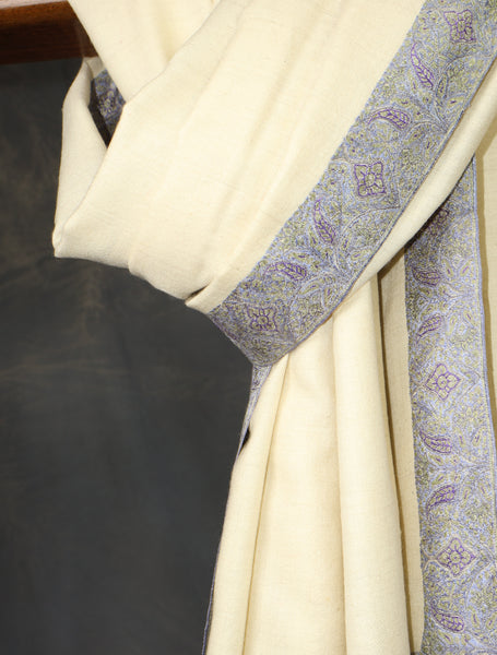 Ivory Base Big Border Embroidery Cashmere Pashmina Shawl