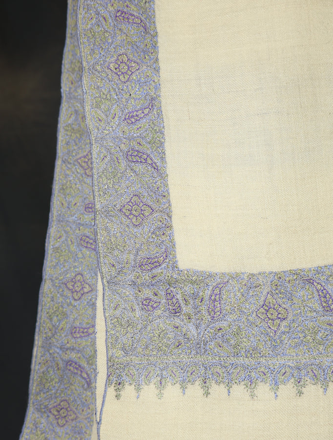 Ivory Base Big Border Embroidery Cashmere Pashmina Shawl