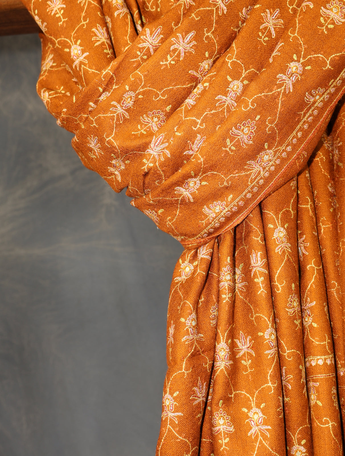 Rich Rust Base Jali Embroidery Cashmere Pashmina Shawl