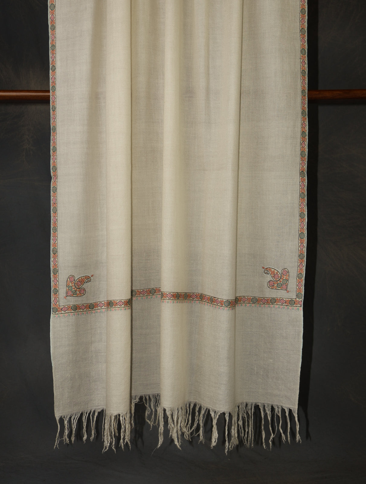 Ivory Base Small Border Embroidery Cashmere Pashmina Shawl