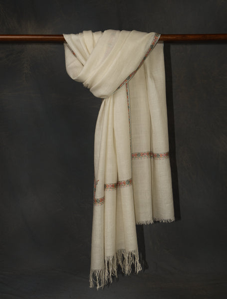 Ivory Base Small Border Embroidery Cashmere Pashmina Shawl