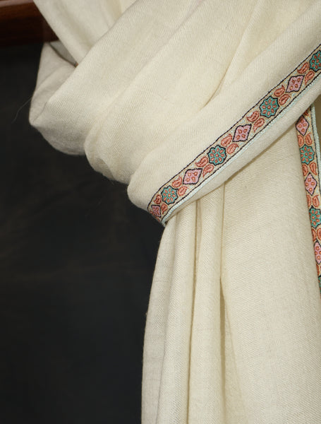 Ivory Base Small Border Embroidery Cashmere Pashmina Shawl