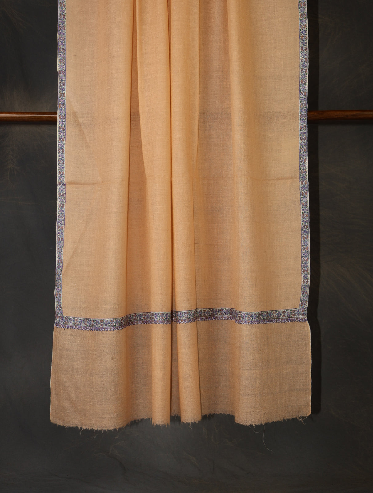 Warm Peach Base With Small Border Embroidery Cashmere Pashmina Shawl