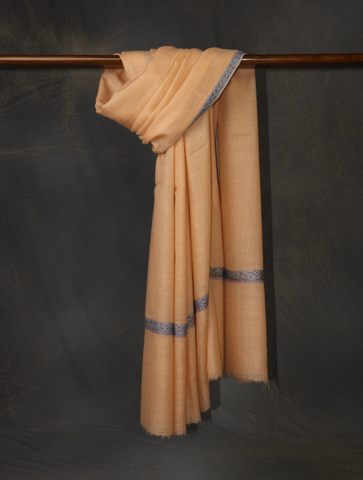 Warm Peach Base With Small Border Embroidery Cashmere Pashmina Shawl