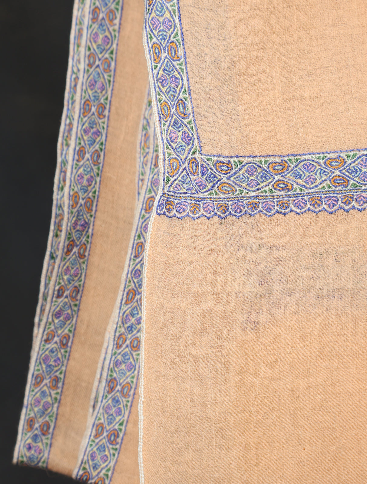 Warm Peach Base With Small Border Embroidery Cashmere Pashmina Shawl