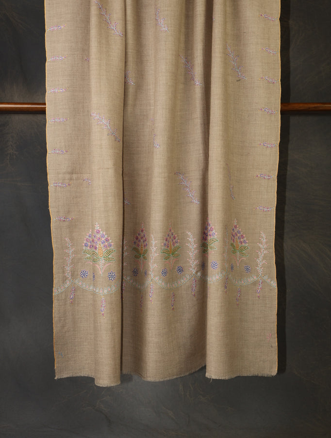 Natural Base Big Border Embroidery Cashmere Pashmina Shawl