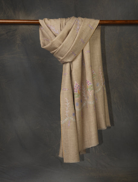 Natural Base Big Border Embroidery Cashmere Pashmina Shawl