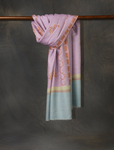 Mauve Base Motif Jali Embroidery Cashmere Pashmina Shawl