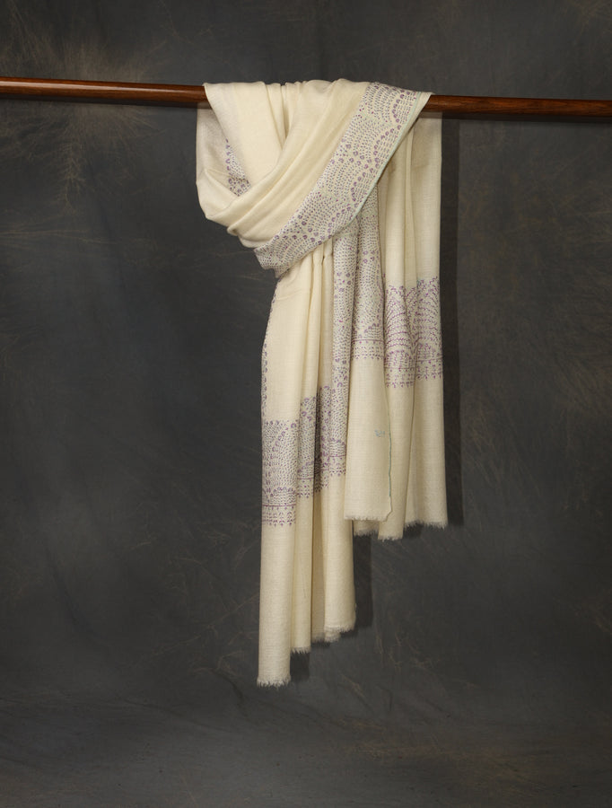Ivory Base Big Border Embroidery Cashmere Pashmina Shawl