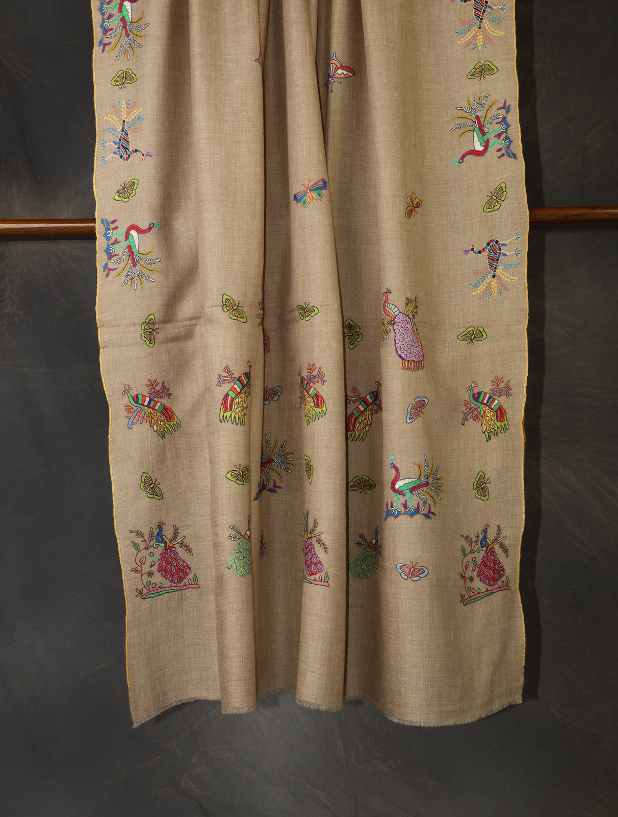 Natural Boteh Motif Embroidery Cashmere Pashmina Shawl