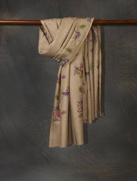 Natural Boteh Motif Embroidery Cashmere Pashmina Shawl