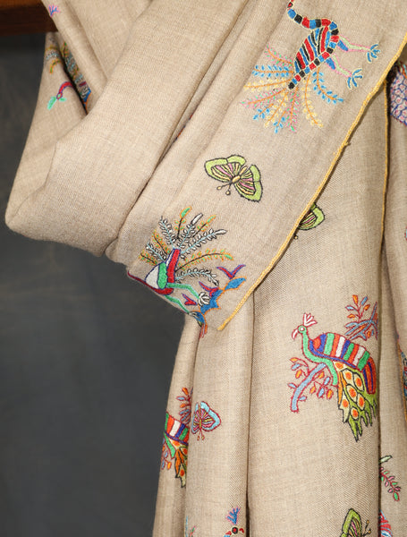 Natural Boteh Motif Embroidery Cashmere Pashmina Shawl
