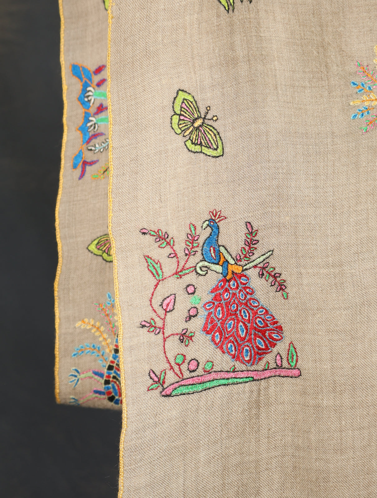 Natural Boteh Motif Embroidery Cashmere Pashmina Shawl