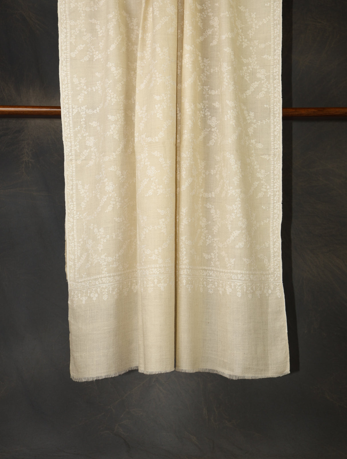 Ivory Base Jali Embroidery Cashmere Pashmina Shawl