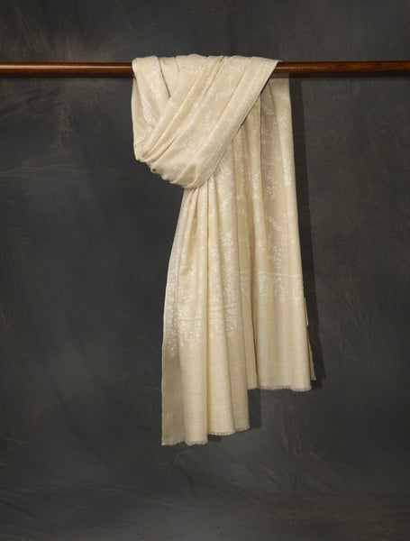 Ivory Base Jali Embroidery Cashmere Pashmina Shawl