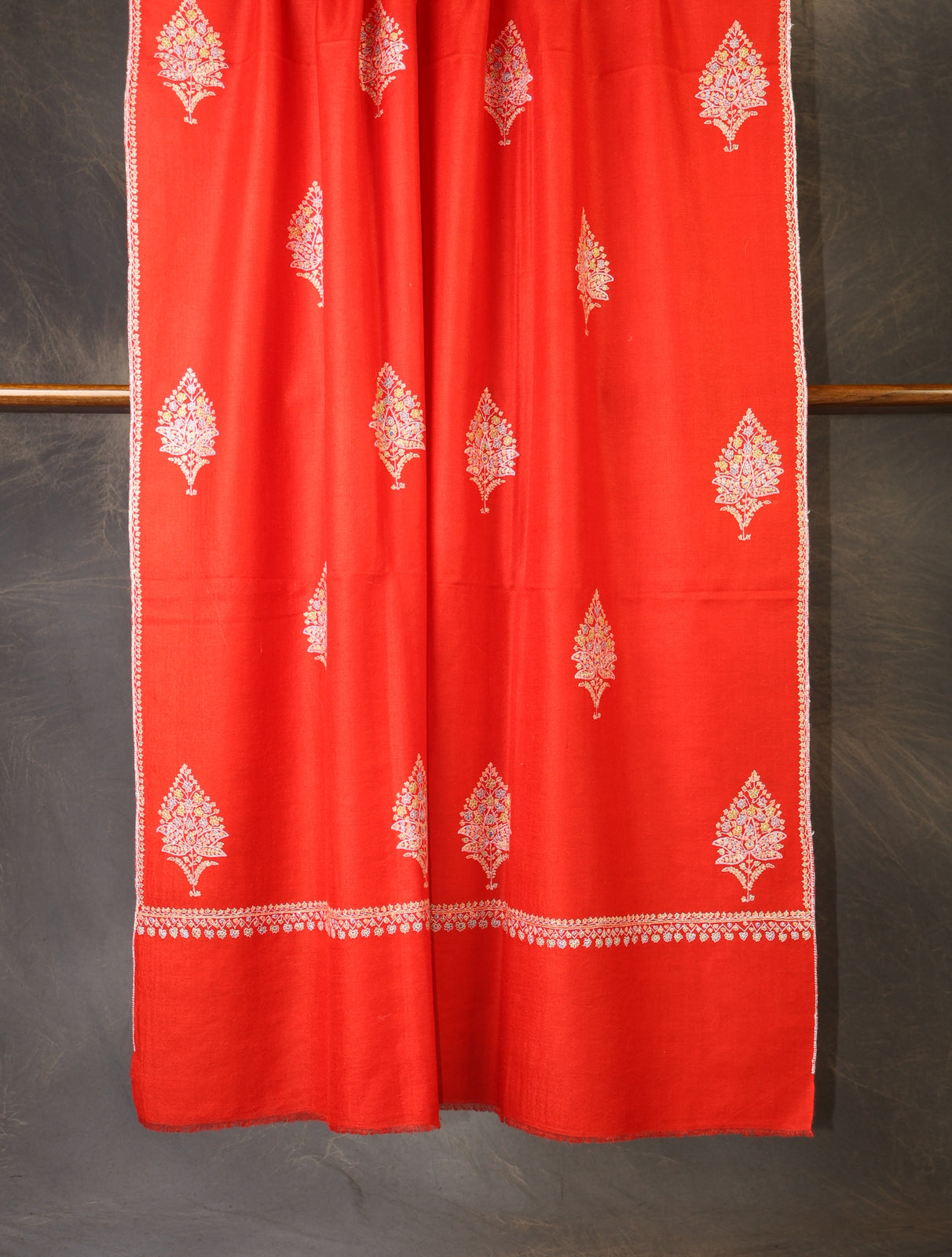 Red Boteh Motif Embroidery Cashmere Pashmina Shawl