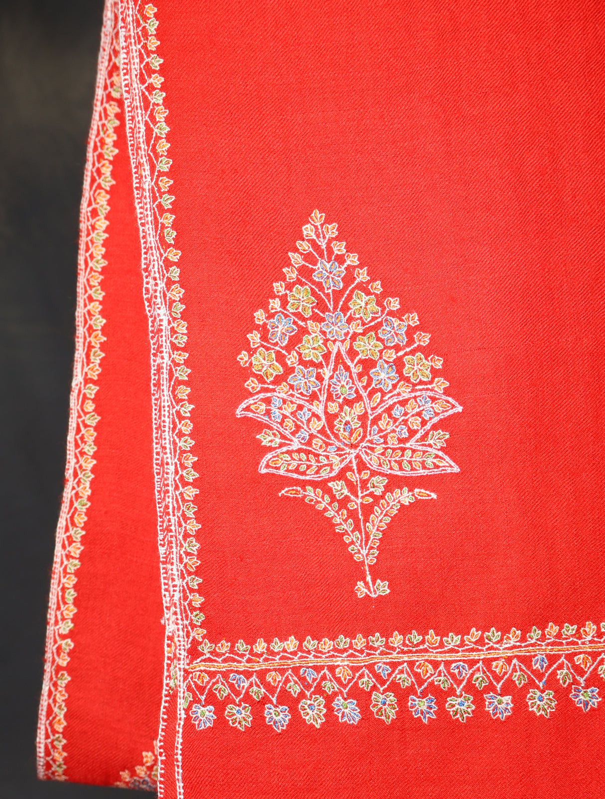 Red Boteh Motif Embroidery Cashmere Pashmina Shawl