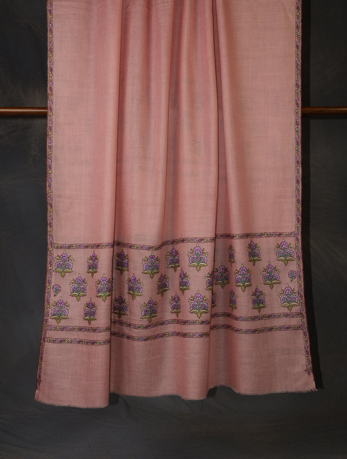 Blush Pink Base Big Motifs Border Embroidery Cashmere Pashmina Shawl