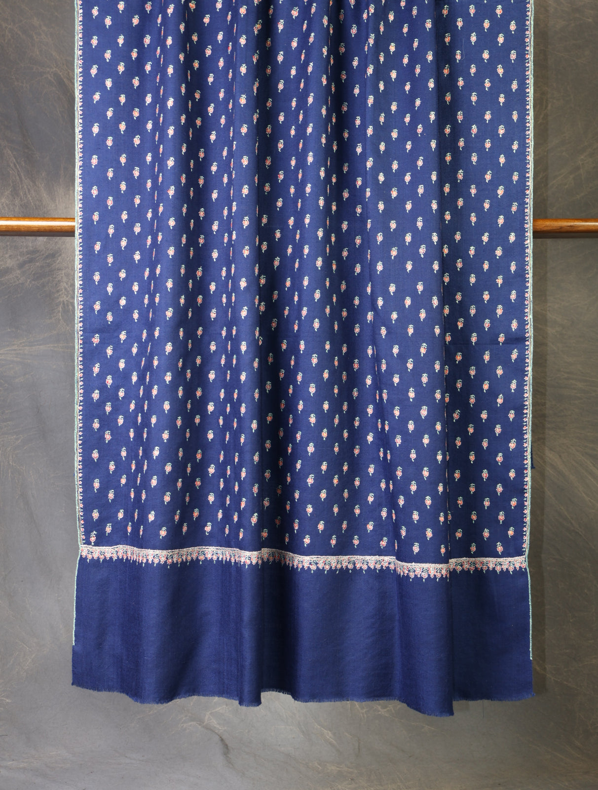 Navy Blue Boteh Motif Embroidery Cashmere Pashmina Shawl