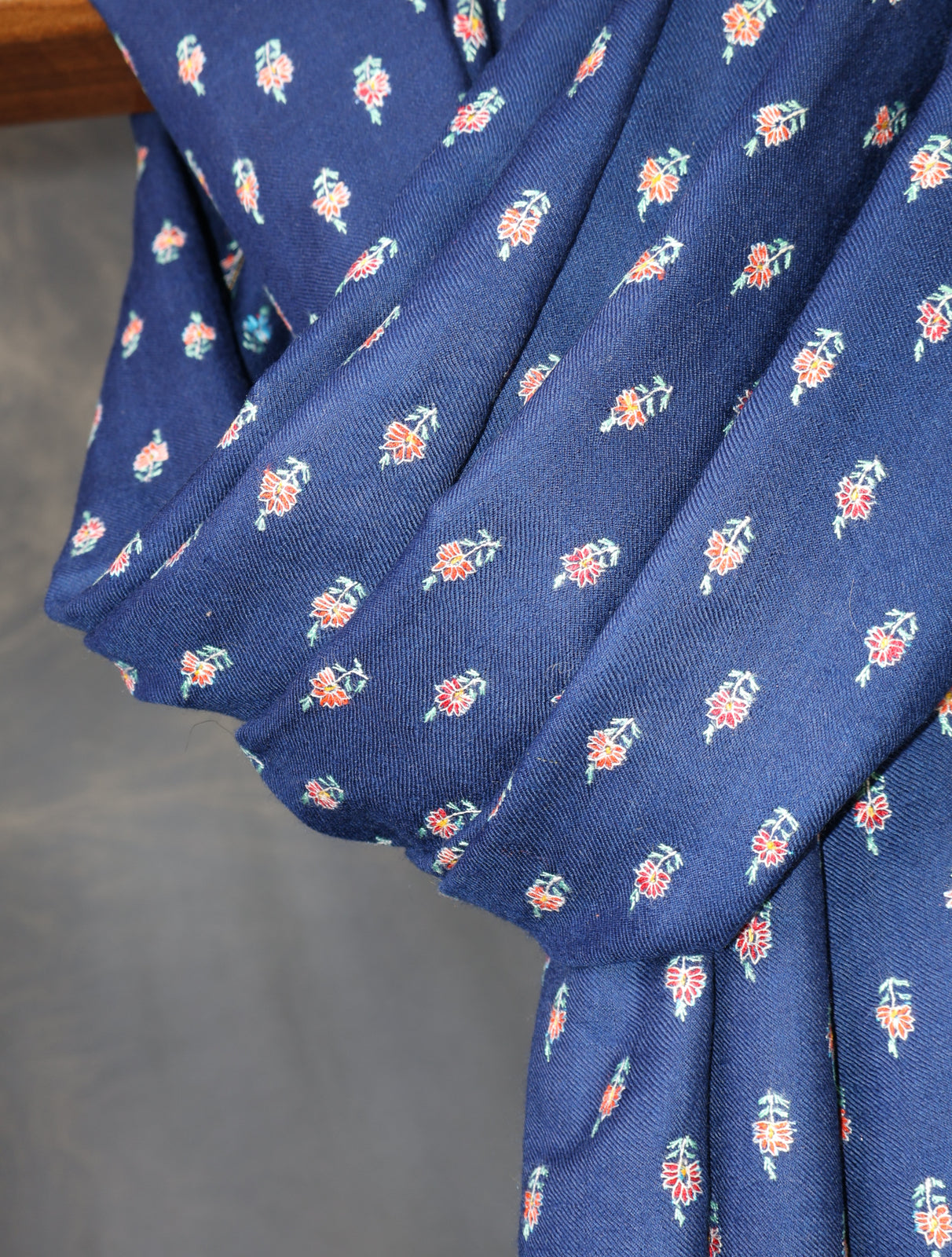 Navy Blue Boteh Motif Embroidery Cashmere Pashmina Shawl