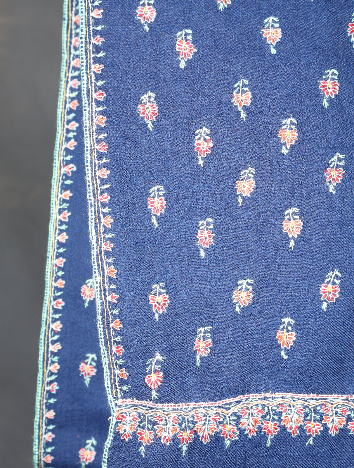 Navy Blue Boteh Motif Embroidery Cashmere Pashmina Shawl