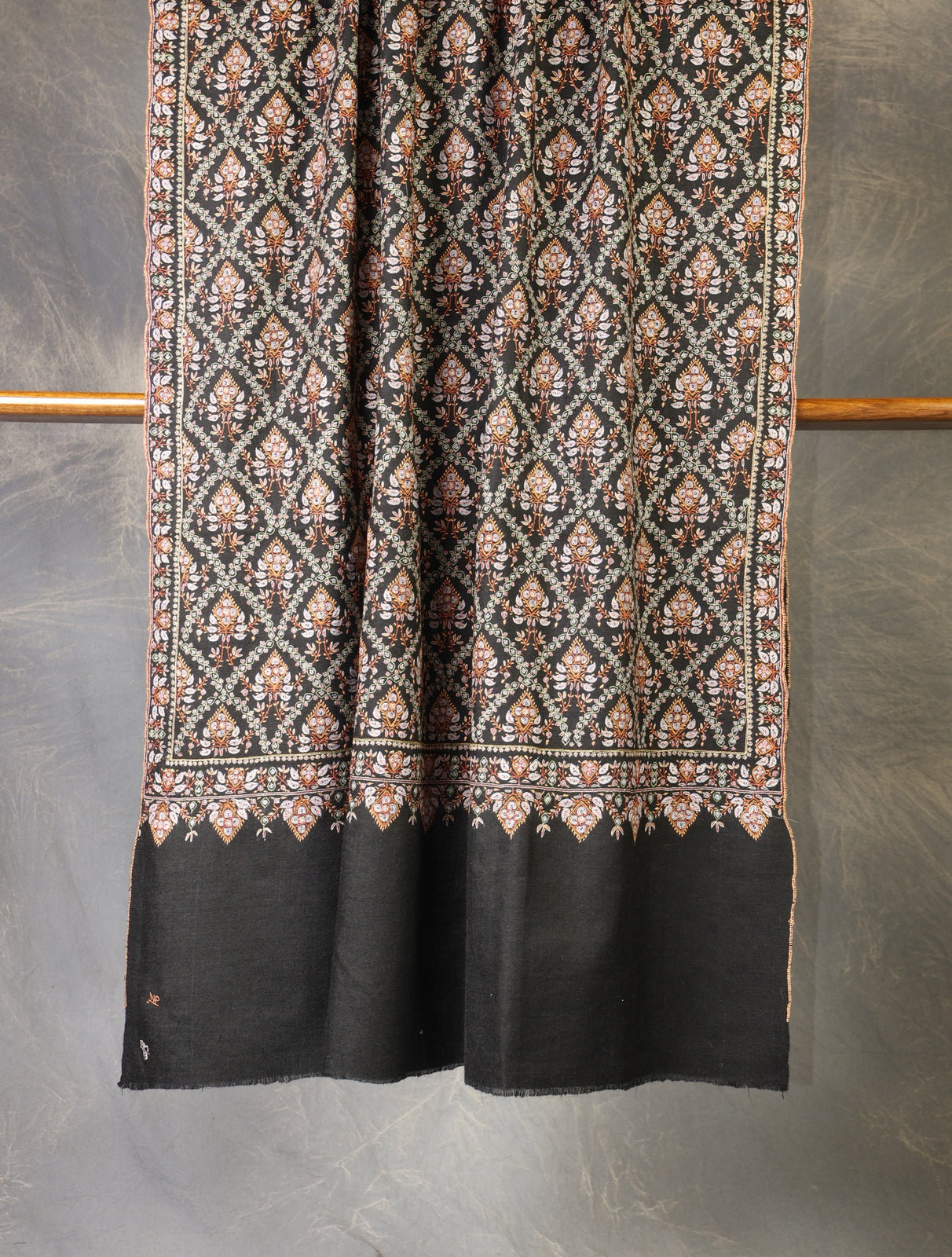 Black Jamawar Embroidery Pashmina Shawl