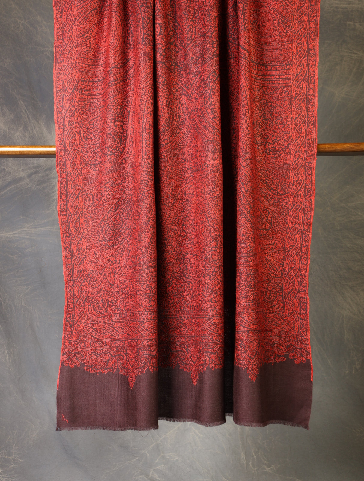 Deep Maroon Jamawar Embroidery Pashmina Shawl