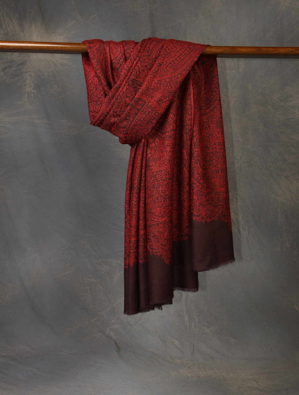Deep Maroon Jamawar Embroidery Pashmina Shawl