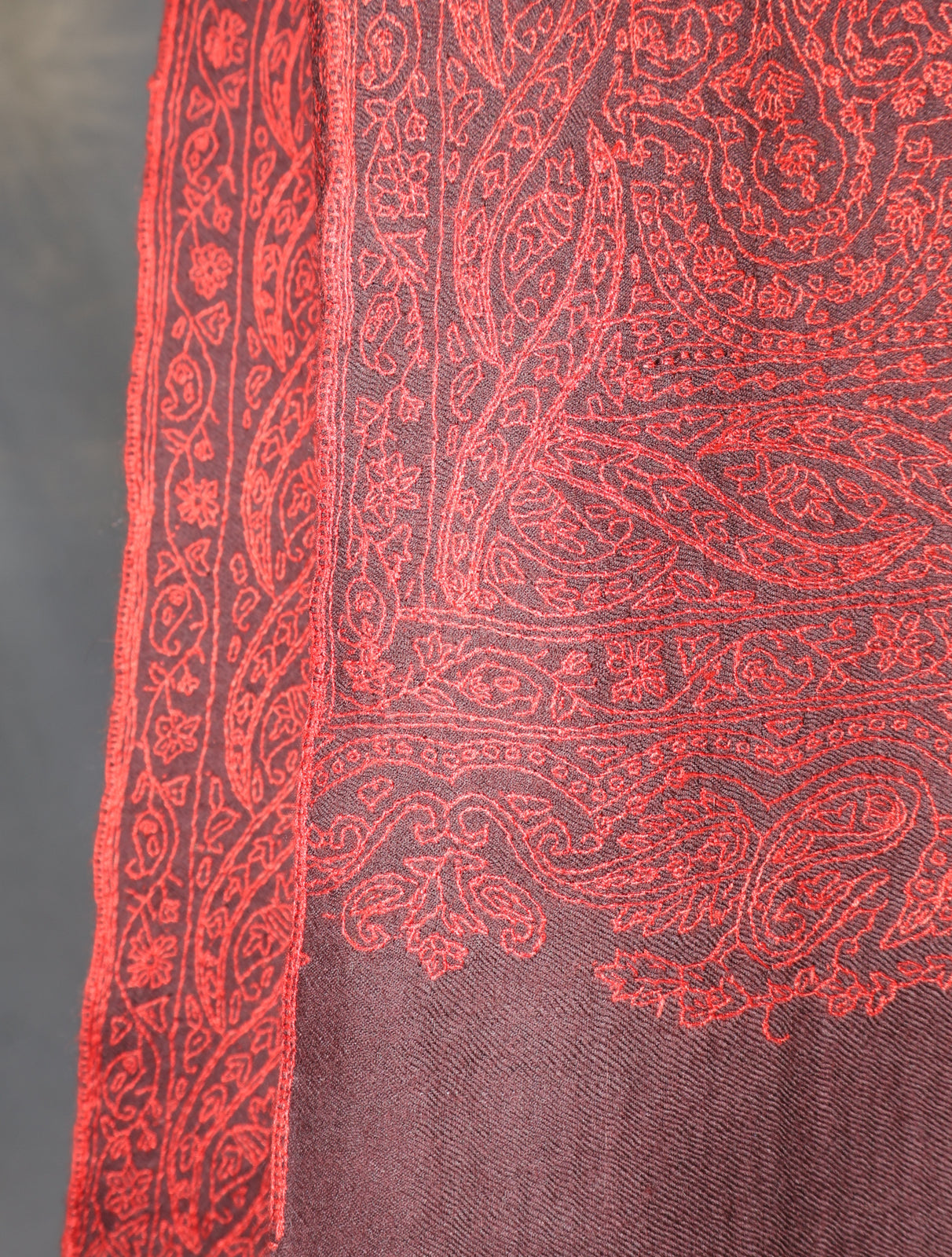 Deep Maroon Jamawar Embroidery Pashmina Shawl