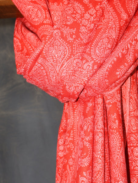 Red Jamawar Embroidery Pashmina Shawl