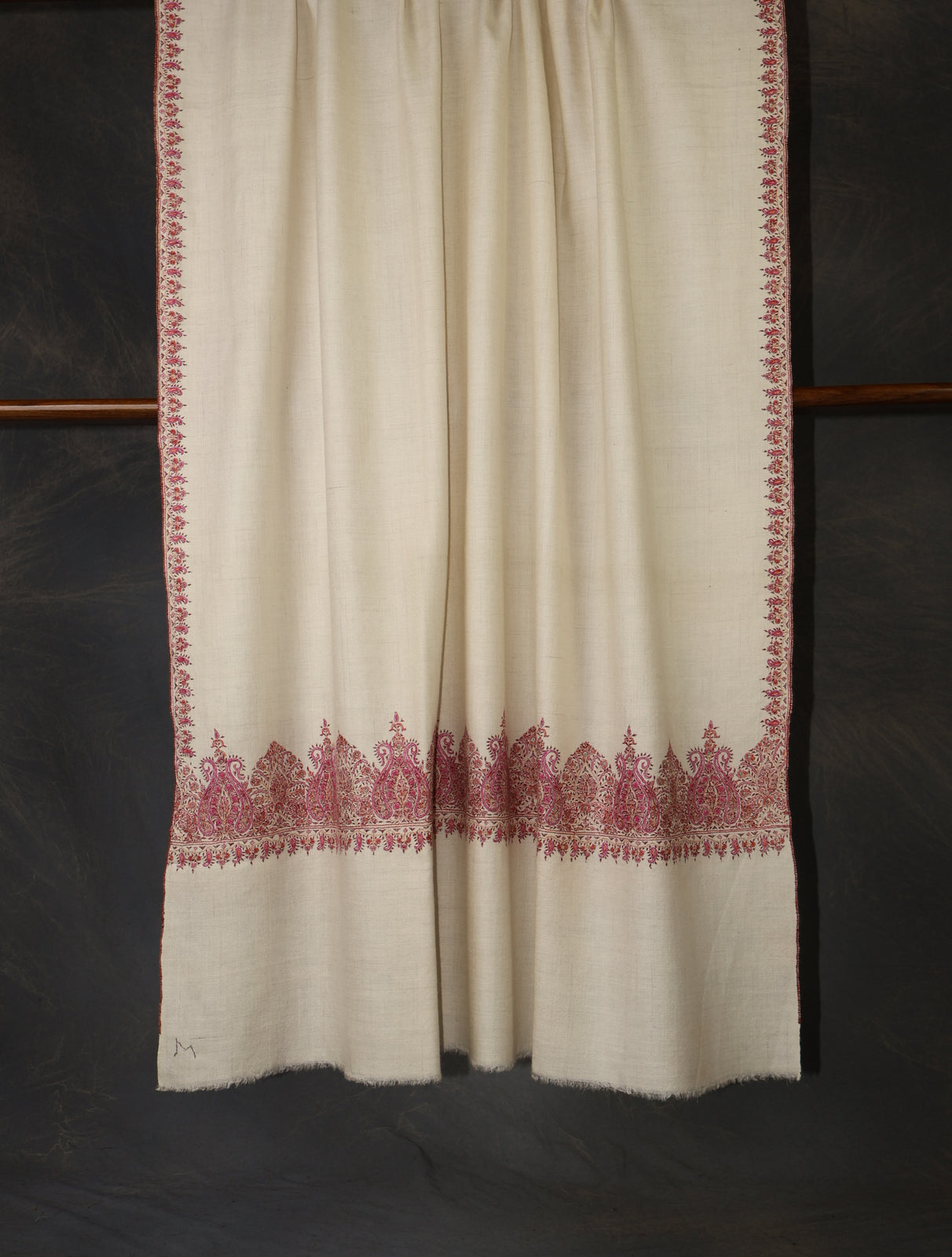 Ivory Base Big Border Embroidery Cashmere Pashmina Shawl