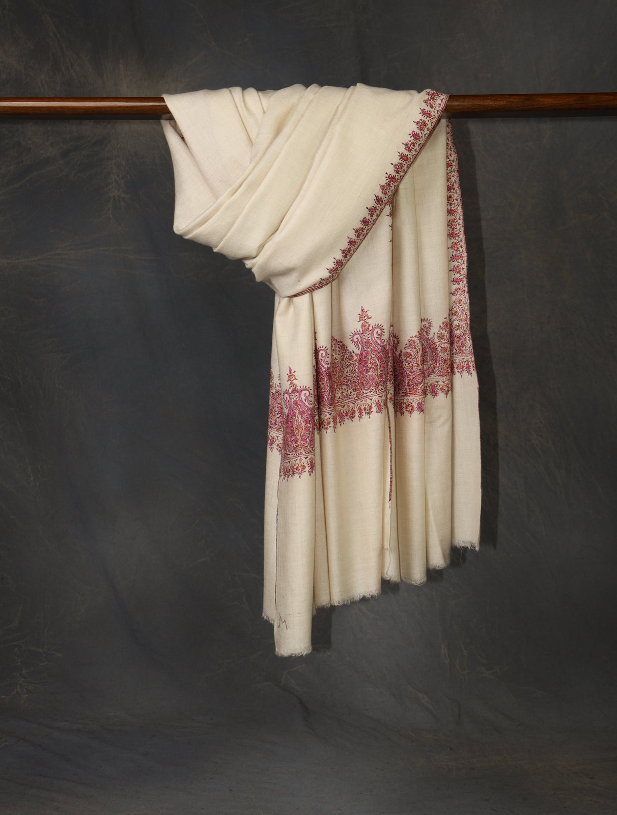Ivory Base Big Border Embroidery Cashmere Pashmina Shawl