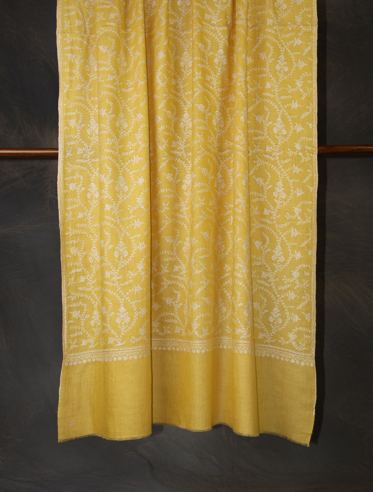 Yellow Base Jali Embroidery Cashmere Pashmina Shawl