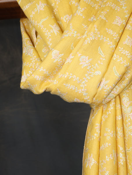 Yellow Base Jali Embroidery Cashmere Pashmina Shawl