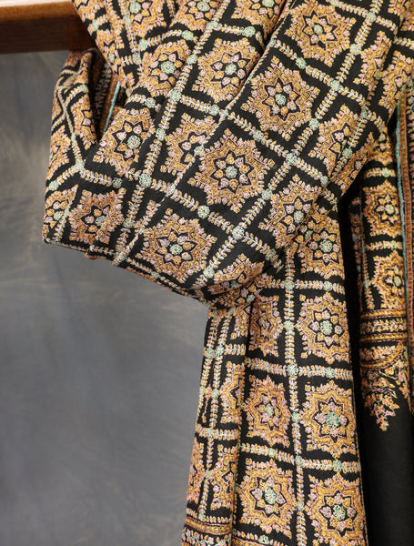 Black Jamawar Embroidery Pashmina Shawl